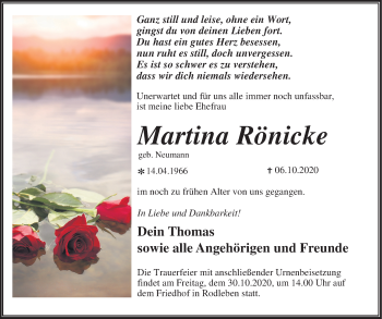 Traueranzeige von Martina Rönicke von Super Sonntag Dessau-Roßlau