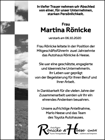 Traueranzeige von Martina Rönicke von Wochenspiegel Dessau-Roßlau