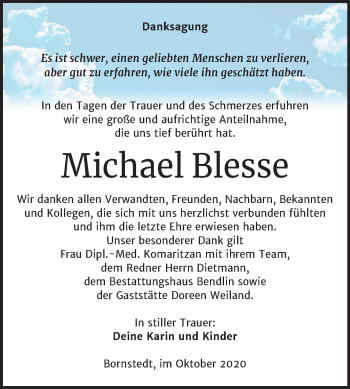 Traueranzeige von Michael Blesse von Super Sonntag Mansfelder Land