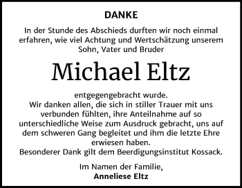 Traueranzeige von Michael Eltz von Super Sonntag Dessau-Roßlau