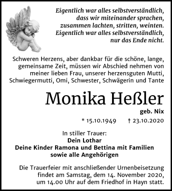 Traueranzeige von Monika Heßler von Super Sonntag Sangerhausen