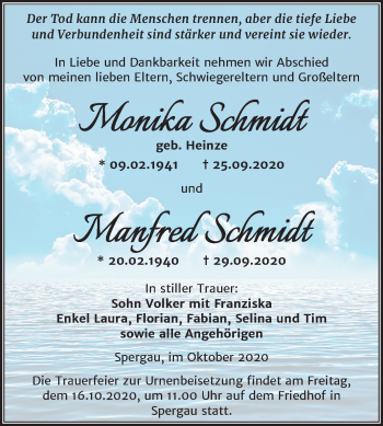 Traueranzeige von Monika und Manfred Schmidt von Mitteldeutsche Zeitung Merseburg/Querfurt