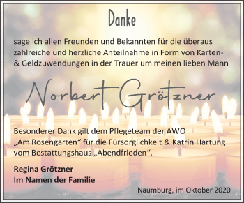 Traueranzeige von Norbert Grötzner von Wochenspiegel Naumburg/Nebra