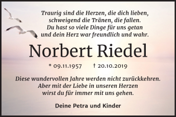 Traueranzeige von Norbert Riedel von Wochenspiegel Wittenberg