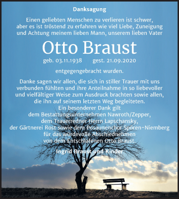 Traueranzeige von Otto Braust von Wochenspiegel Bitterfeld