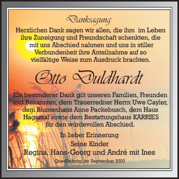 Traueranzeige von Otto Duldhardt von Mitteldeutsche Zeitung Quedlinburg