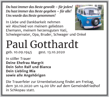 Traueranzeige von Paul Gotthardt von Super Sonntag Merseburg/Querfurt