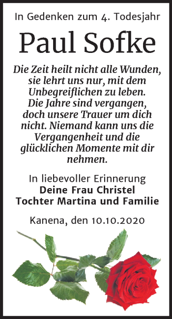 Traueranzeige von Paul Sofke von Mitteldeutsche Zeitung Halle/Saalkreis