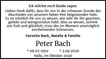 Traueranzeige von Peter Bach von Mitteldeutsche Zeitung Halle/Saalkreis