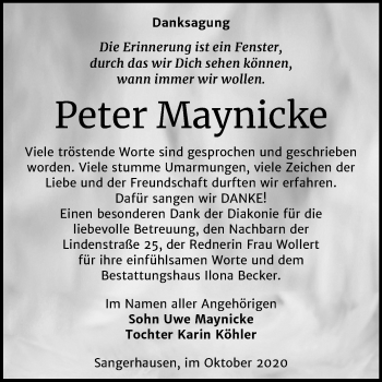 Traueranzeige von Peter Maynicke von Super Sonntag Sangerhausen