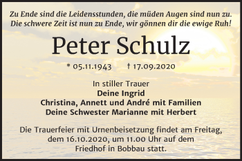 Traueranzeige von Peter Schulz von Mitteldeutsche Zeitung Bitterfeld