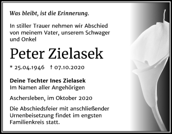Traueranzeige von Peter Zielasek von Super Sonntag Aschersleben