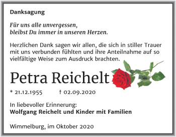 Traueranzeige von Petra Reichelt von Mitteldeutsche Zeitung Mansfelder Land