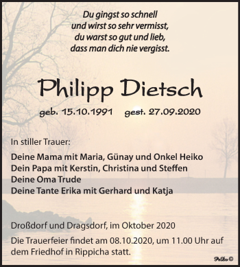 Traueranzeige von Philipp Dietsch von Mitteldeutsche Zeitung Zeitz