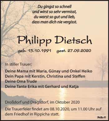 Traueranzeige von Philipp Dietsch von Wochenspiegel Zeitz
