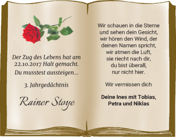 Traueranzeige von Rainer Stoye von Super Sonntag Merseburg/Querfurt