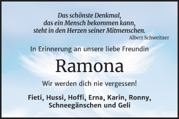 Traueranzeige von Ramona  von Mitteldeutsche Zeitung Bernburg