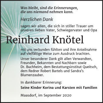 Traueranzeige von Reinhard Knötel von Super Sonntag Köthen