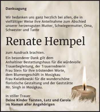 Traueranzeige von Renate Hempel von Mitteldeutsche Zeitung Dessau-Roßlau