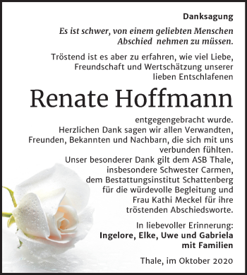 Traueranzeige von Renate Hoffmann von Super Sonntag Quedlinburg