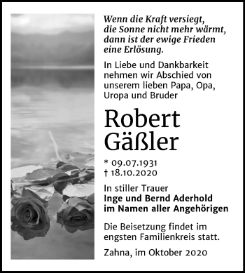 Traueranzeige von Robert Gäßler von Mitteldeutsche Zeitung Wittenberg