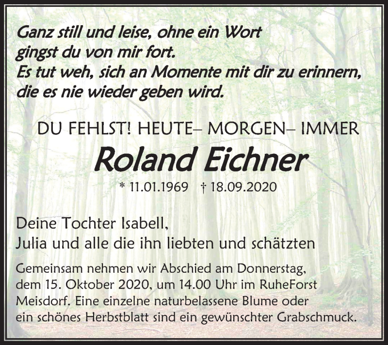  Traueranzeige für Roland Eichner vom 02.10.2020 aus Super Sonntag Aschersleben