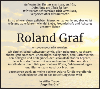Traueranzeige von Roland Graf von Wochenspiegel Weißenfels