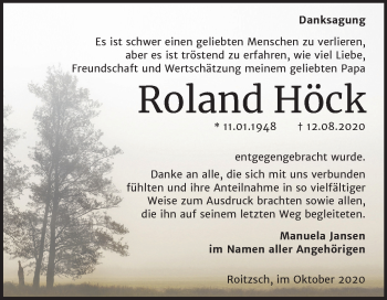Traueranzeige von Roland Höck von Wochenspiegel Bitterfeld
