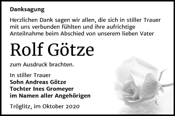 Traueranzeige von Rolf Götze von Super Sonntag Zeitz