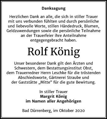 Traueranzeige von Rolf König von Super Sonntag Merseburg/Querfurt
