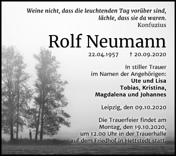 Traueranzeige von Rolf Neumann von Mitteldeutsche Zeitung Mansfelder Land