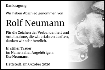 Traueranzeige von Rolf Neumann von Wochenspiegel Mansfelder Land
