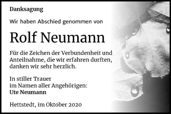 Traueranzeige von Rolf Neumann von Mitteldeutsche Zeitung Mansfelder Land