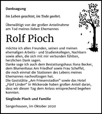 Traueranzeige von Rolf Pioch von Mitteldeutsche Zeitung Sangerhausen