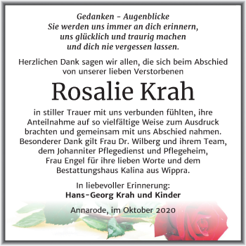 Traueranzeige von Rosalie Krah von Mitteldeutsche Zeitung Mansfelder Land