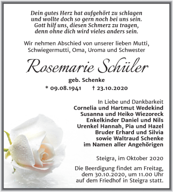 Traueranzeige von Rosemarie Schüler von Mitteldeutsche Zeitung Merseburg/Querfurt
