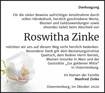 Traueranzeige von Roswitha Zinke von Super Sonntag Köthen