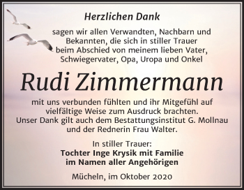Traueranzeige von Rudi Zimmermann von Mitteldeutsche Zeitung Merseburg/Querfurt