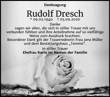 Traueranzeige von Rudolf Dresch von Wochenspiegel Bitterfeld