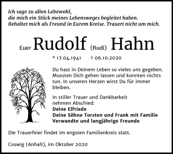 Traueranzeige von Rudolf  Hahn von Super Sonntag Wittenberg