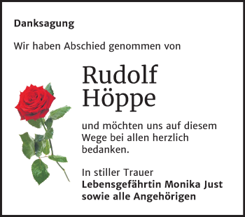 Traueranzeige von Rudolf Höppe von Mitteldeutsche Zeitung Aschersleben