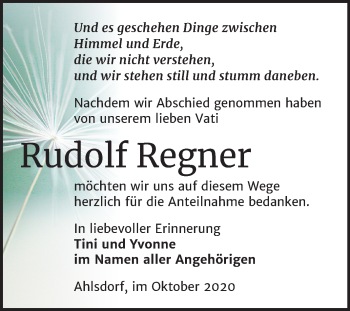Traueranzeige von Rudolf Regner von Mitteldeutsche Zeitung Mansfelder Land