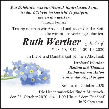 Traueranzeige von Ruth Werther von Mitteldeutsche Zeitung Sangerhausen