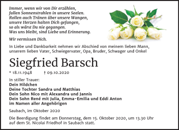 Traueranzeige von Siegfried Barsch von Mitteldeutsche Zeitung Naumburg/Nebra