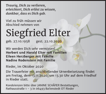 Traueranzeige von Siegfried Elter von Super Sonntag Quedlinburg