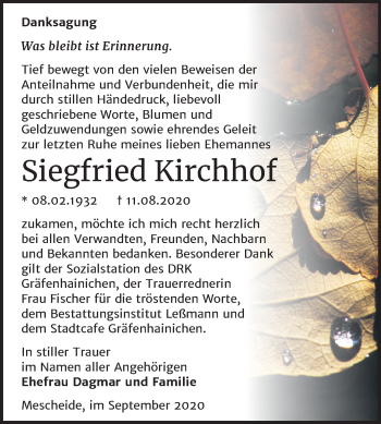 Traueranzeige von Siegfried Kirchhof von Mitteldeutsche Zeitung Wittenberg