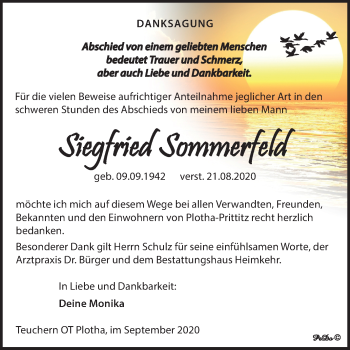 Traueranzeige von Siegfried Sommerfeld von Wochenspiegel Weißenfels