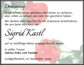 Traueranzeige von Sigrid Kastl von Mitteldeutsche Zeitung Merseburg/Querfurt