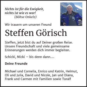 Traueranzeige von Steffen Görisch von Mitteldeutsche Zeitung Wittenberg