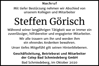 Traueranzeige von Steffen Görisch von Super Sonntag Wittenberg
